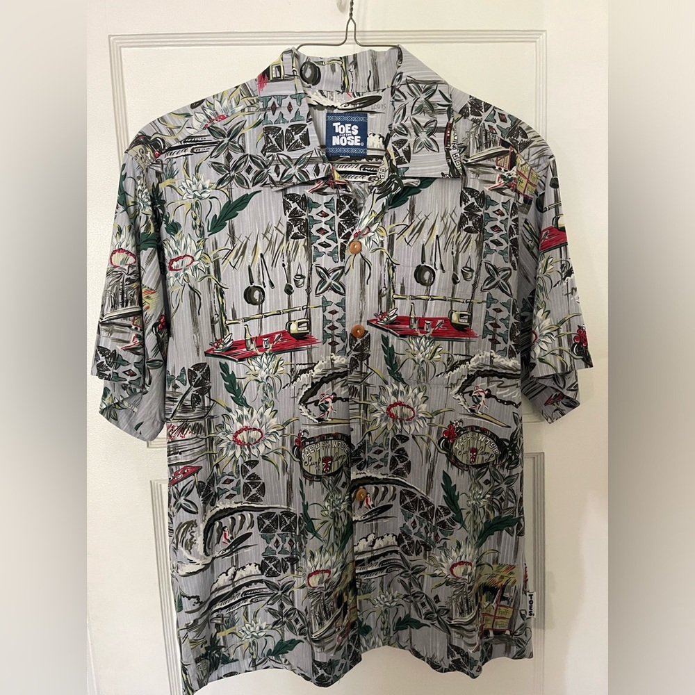 Toes on the Nose Vintage Hawaiian Men's Aloha Surfing Shirt Size Large